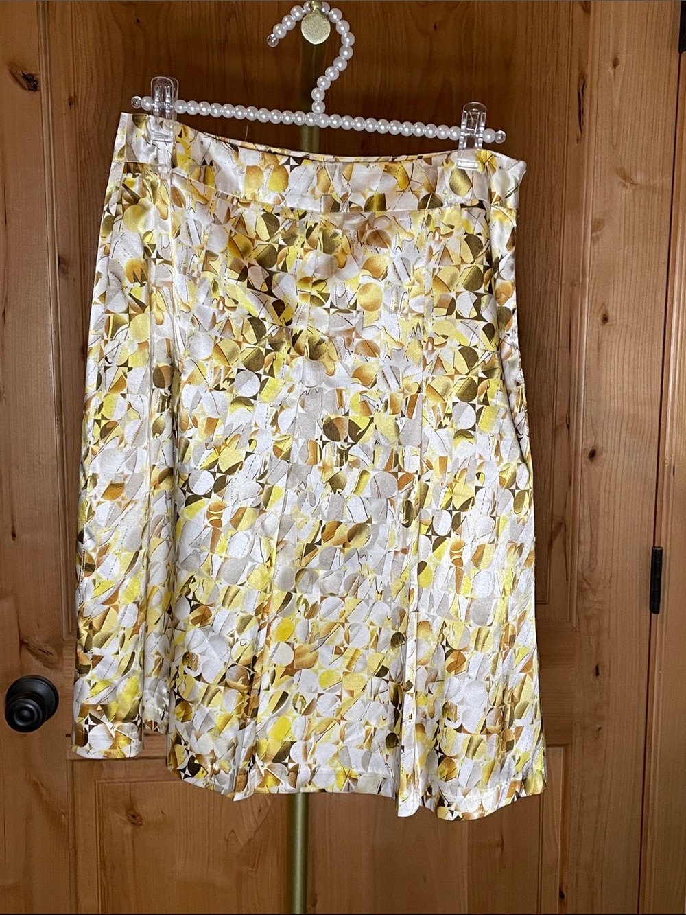 Biacci Yellow Floral A-Line Satin Midi Skirt  Size 4